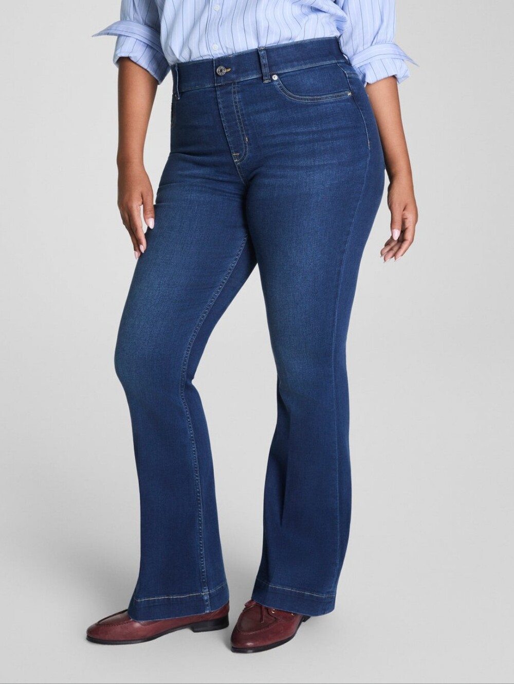 Spanx Pull On Flare Jeans Blue Women's 2x Style Contour Shaping High Waist 20327